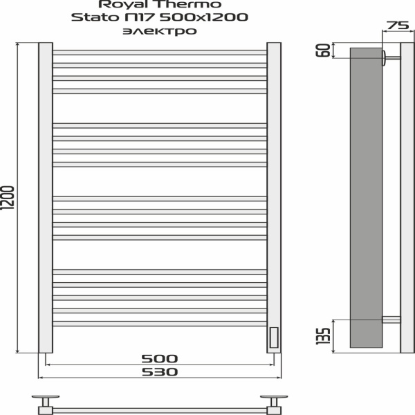 Полотенцесушитель Royal Thermo Stato П17 500х1200 электро (встроен. диммер)