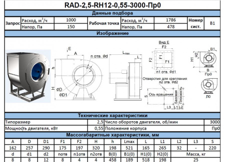 Радиальный вентилятор RAD-2,5-RH-0,55-3000-L-0