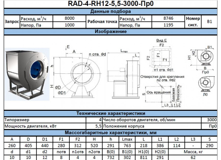 Радиальный вентилятор RAD-4-RH-5.5-3000-L-0